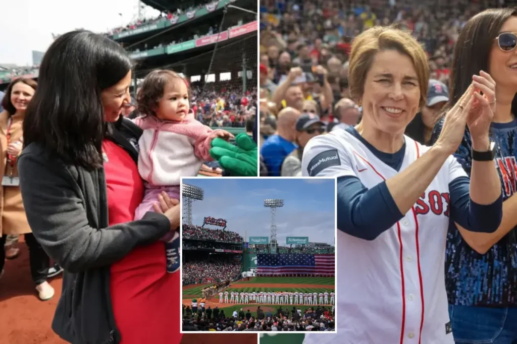 Red Sox supporters jeer Governor Healey and Mayor Wu on opening day at Fenway Park