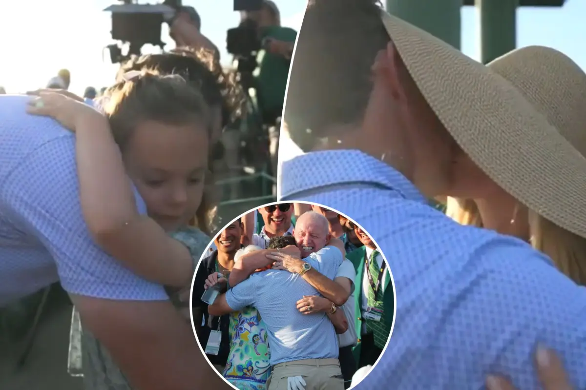 Rory McIlroy shares a kiss with his wife Erica Stoll and enjoys a moment with his parents after winning the Masters again.