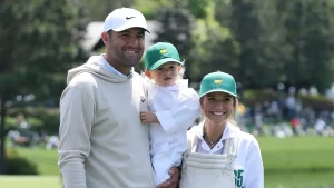 Scottie Scheffler attends the Masters Par 3 Contest with his 12-day-old son Remy.