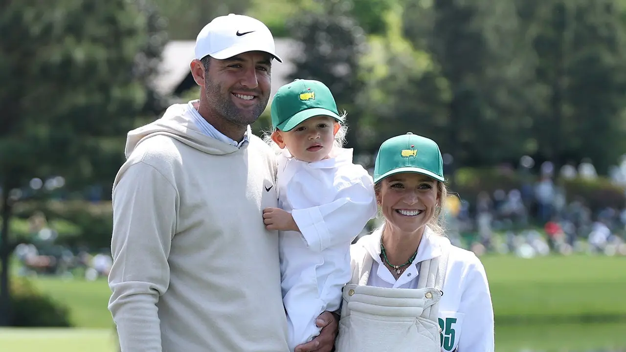 Scottie Scheffler attends the Masters Par 3 Contest with his 12-day-old son Remy.