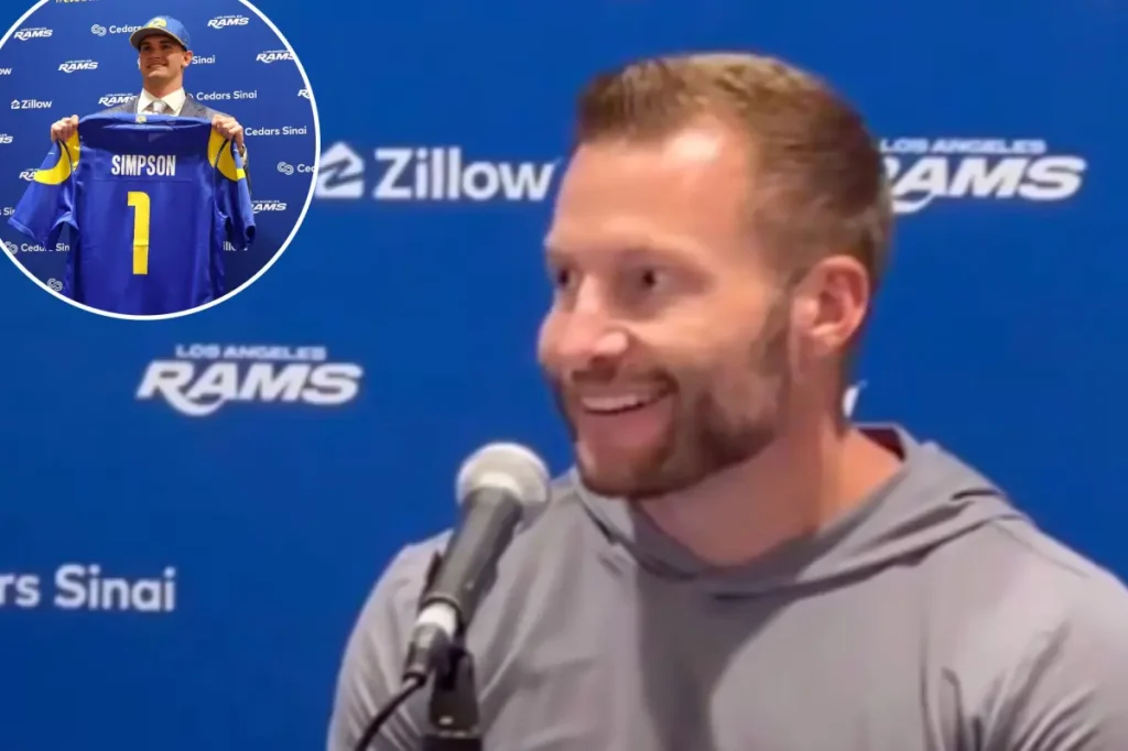 Sean McVay explained his thoughts on Ty Simpson following his 'grumpy' viral moment during the Rams draft.
