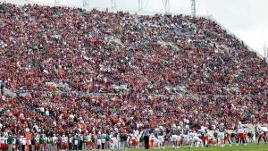 Spring game at Virginia Tech postponed due to skydiver getting stuck on scoreboard