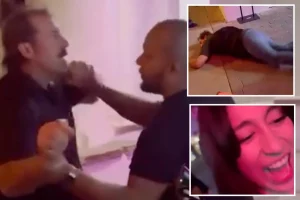 Stunning moment security guard knocks unconscious a drunk man who can hardly stand