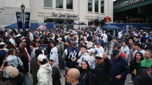 Supporters clash in the stands at Yankee Stadium after another disappointing defeat