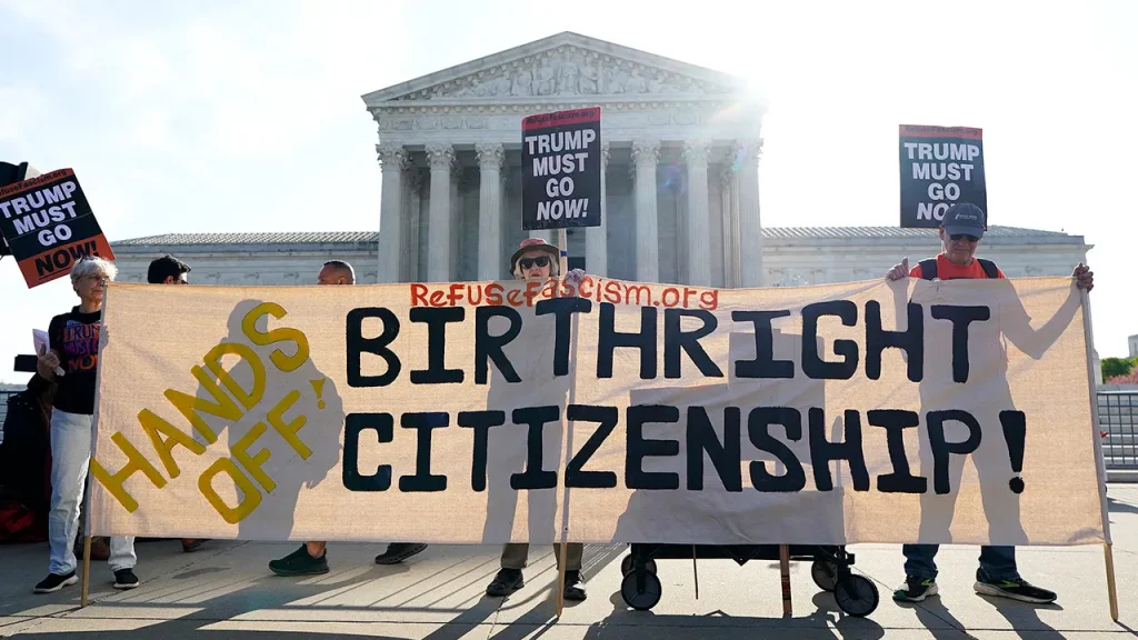 Supreme Court listens to arguments regarding Trump's order on birthright citizenship.