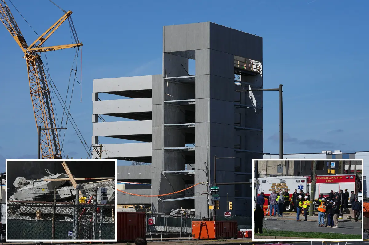 Terrifying footage reveals a Philadelphia parking garage collapse, resulting in one death and trapping two additional workers.