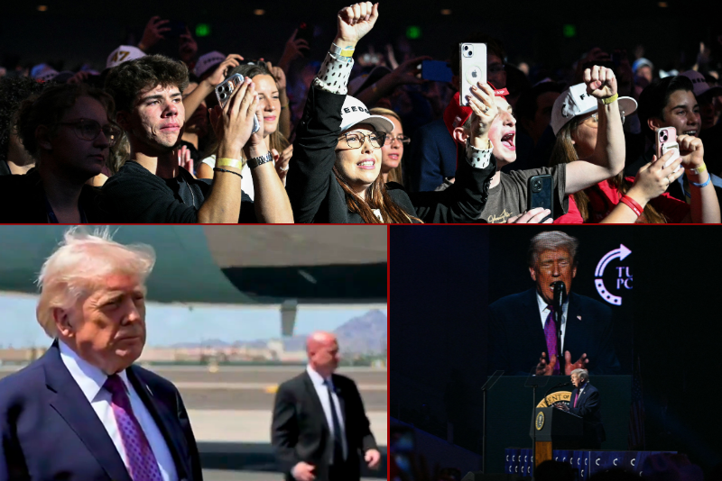 Trump addresses reporters upon arriving in Phoenix ahead of TPUSA event