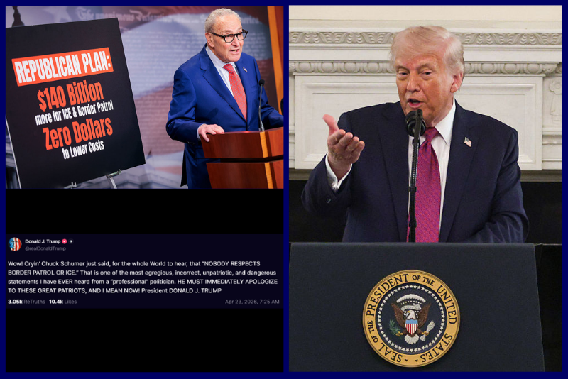 Trump calls for an apology from Schumer for saying that ‘NOBODY RESPECTS BORDER PATROL OR ICE’