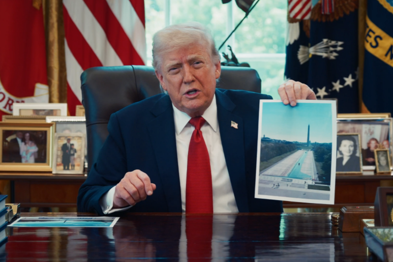 Trump updating the 'dirty' Lincoln Memorial Reflecting Pool with a fresh 'American Flag Blue' paint scheme