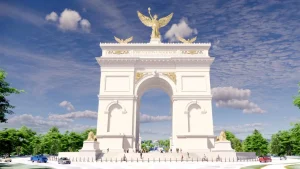 Trump's designs for a 'Triumphal Arch' feature a golden Lady Liberty on top of the structure.