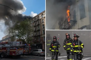 Two people killed and 11 others hurt after a massive fire destroys and partially collapses an apartment building in NYC.