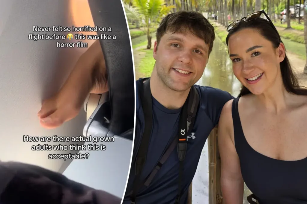 Unruly air passenger puts bare feet through seat gap