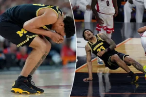 Yaxel Lendeborg from Michigan injures his ankle but comes back in an unusual Final Four situation.