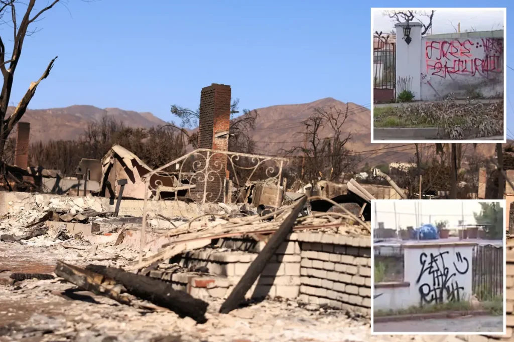 vandals deface homes in Pacific Palisades affected by wildfire while rebuilding efforts slow down