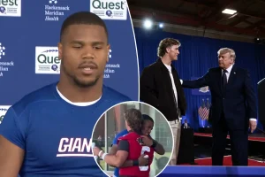 Abdul Carter of the Giants discusses his reaction to Jaxon Dart's Trump introduction