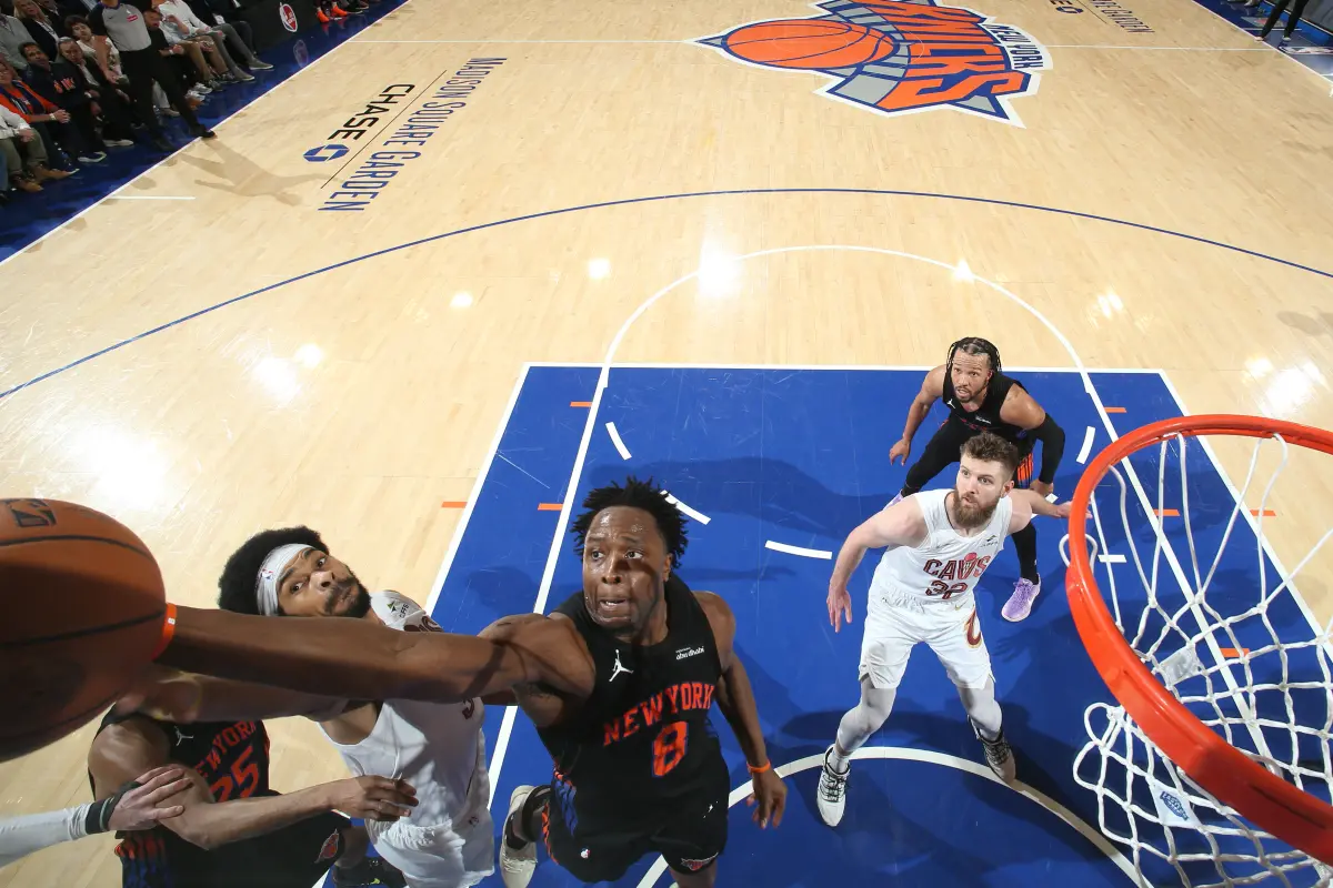 Anunoby of the Knicks receives his third all-defense award.