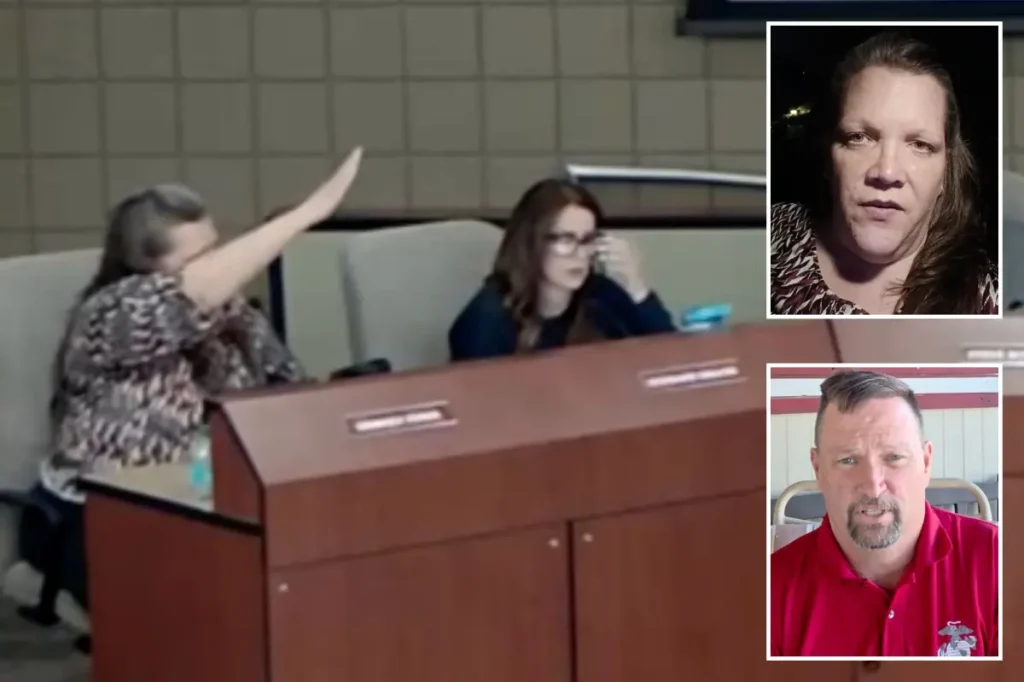 Arizona school board member Kim Fisher raises Nazi salute and shouts heil at board president Paul Carver