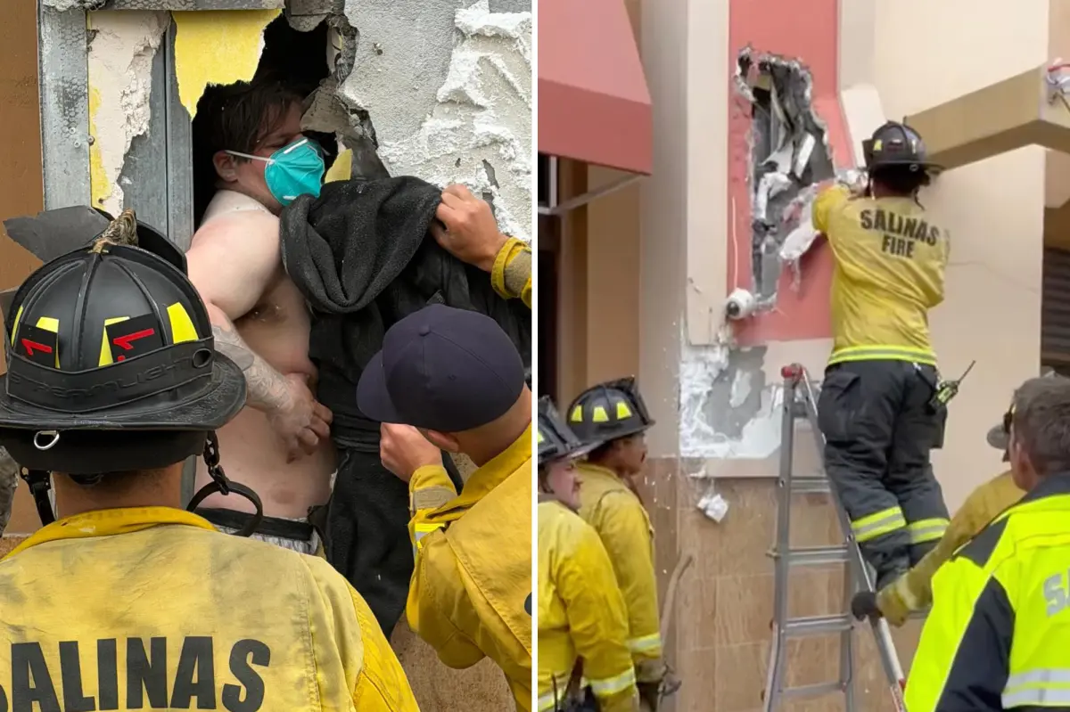 Burglar trapped in wall for 10 hours rescued and then taken into custody by police