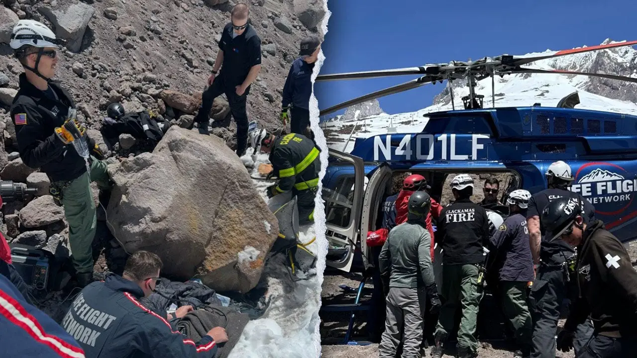 Climber stuck beneath 16,000-pound rock on Mount Hood saved and airlifted