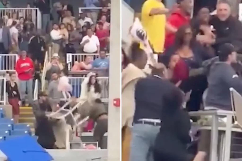 Community college graduation in Connecticut turns chaotic as two families engage in a fierce fight