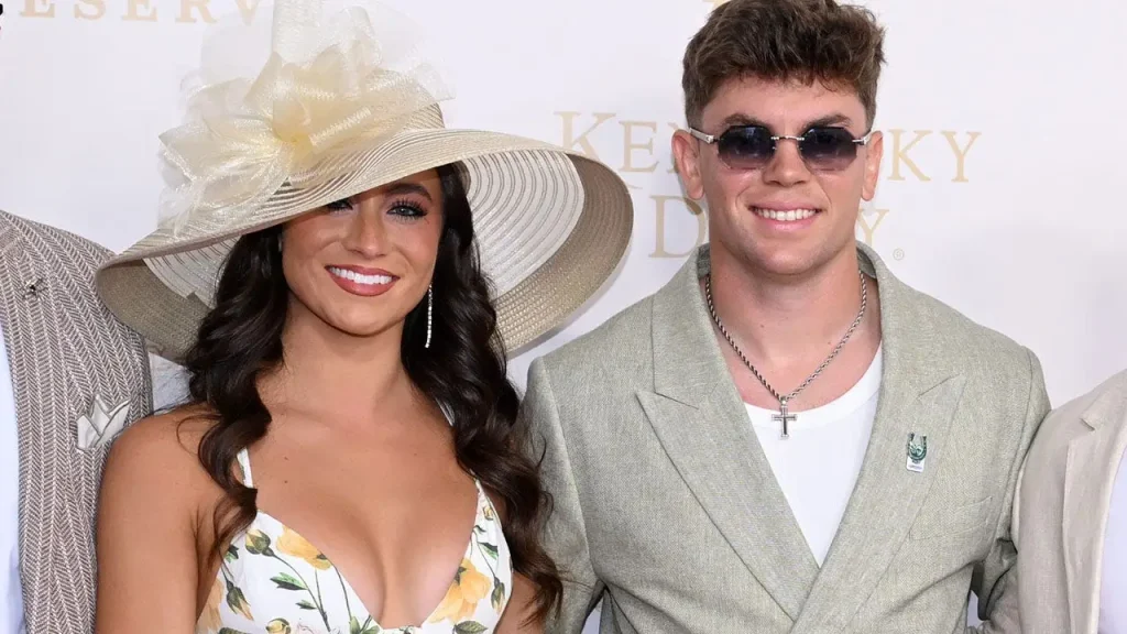 Cooper DeJean and Abby Summers from the Dallas Cowboys cheerleading team attend the Kentucky Derby red carpet.