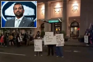 Demonstrators gather at an Oregon hotel thought to be housing FBI Director Kash Patel
