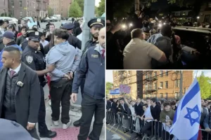 Detentions follow confrontations between anti-Israel groups and counter-protesters near synagogue in NYC