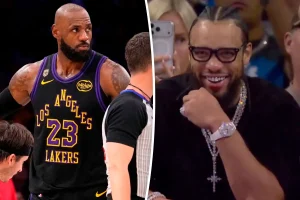 Dillon Brooks watched from the sidelines to mock LeBron James of the Lakers.