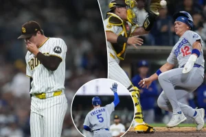 Dodgers give Mason Miller his first defeat with Padres by scoring the winning run in the ninth inning.
