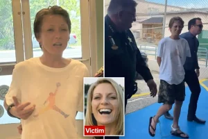 Dog owner pretends to have a heart attack to avoid arrest after her dogs 'tore apart' a woman in front of her husband, according to police.