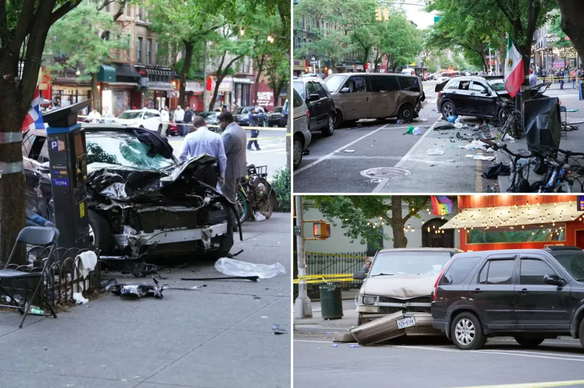 Driver in NYC loses control and crashes into a group of men on the sidewalk, resulting in 2 deaths.