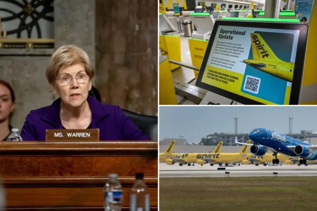 Elizabeth Warren criticized for supporting the prevention of a merger that could have rescued Spirit Airlines