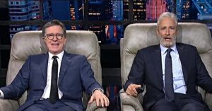 Evening Counseling: Jon Stewart Urges Colbert Audience to 'Close Your Eyes and Imagine' Voters Rejecting 'Despicable' Trump Administration -- 'We Are Exhausted'
