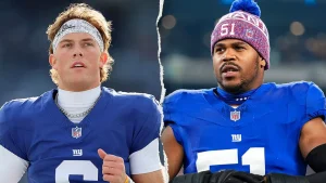 Giants player Abdul Carter disagrees with teammate Jaxson Dart for introducing Trump at a rally in New York.