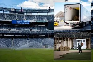 Grass field installed at MetLife Stadium in preparation for the 2026 World Cup