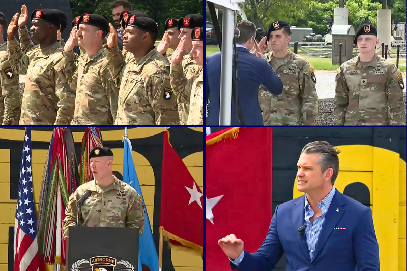Hegseth presents Purple Hearts to 101st Airborne soldiers injured in the 2003 Camp Penn attack.
