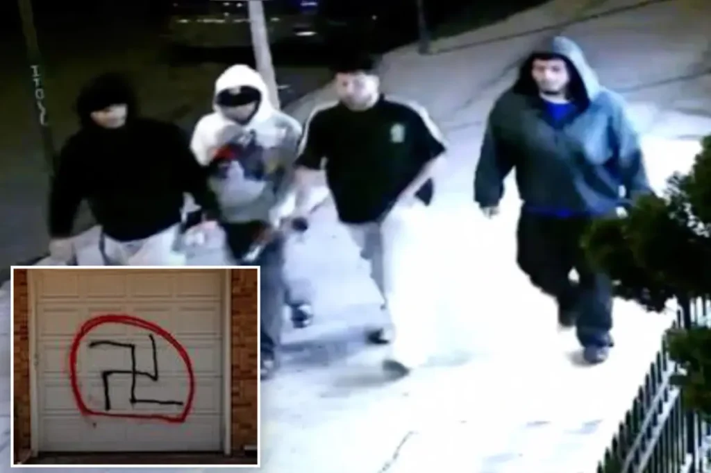 Images of individuals who defaced Jewish properties and homes with Nazi graffiti have been released.
