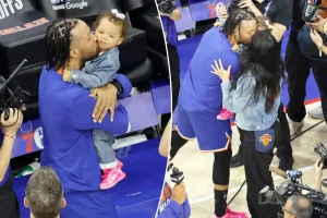 Jalen Brunson shares the joy of the Knicks' victory with his daughter and wife