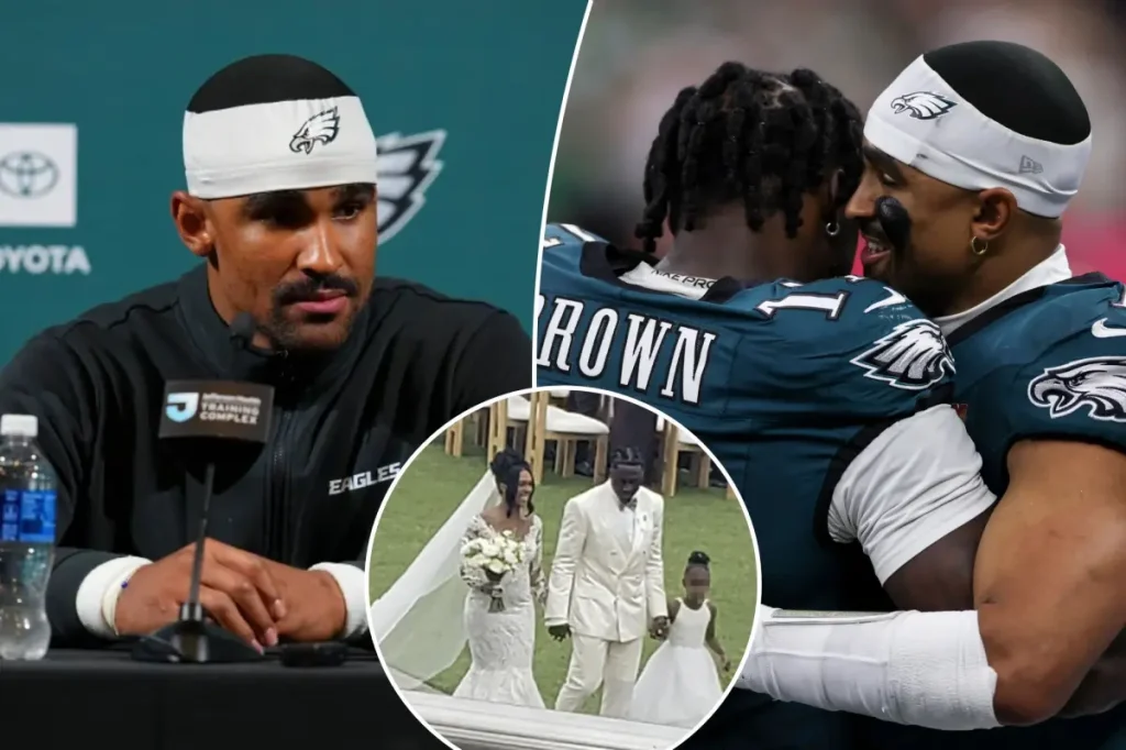 Jalen Hurts says his relationship with A.J. Brown is 'very good' amid wedding and trade issues.