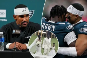 Jalen Hurts says his relationship with A.J. Brown is 'very good' amid wedding and trade issues.