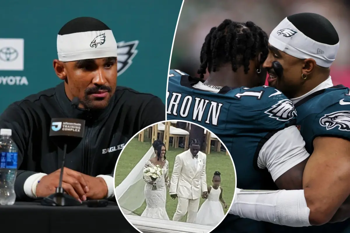 Jalen Hurts says his relationship with A.J. Brown is 'very good' amid wedding and trade issues.