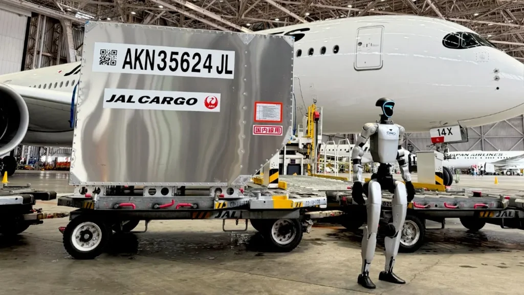 Japan Airlines will trial humanoid robots for handling luggage at Haneda.