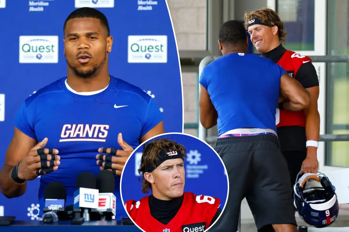 Jaxson Dart and Abdul Carter display a united front for the Giants following the QB's introduction of Trump