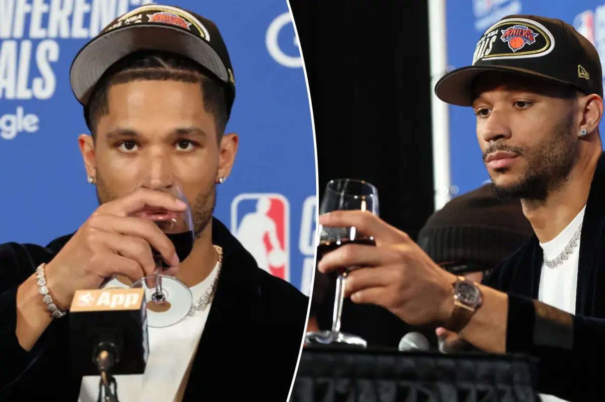 Josh Hart relaxes with wine at press conference following Knicks' easy victory over Cavaliers