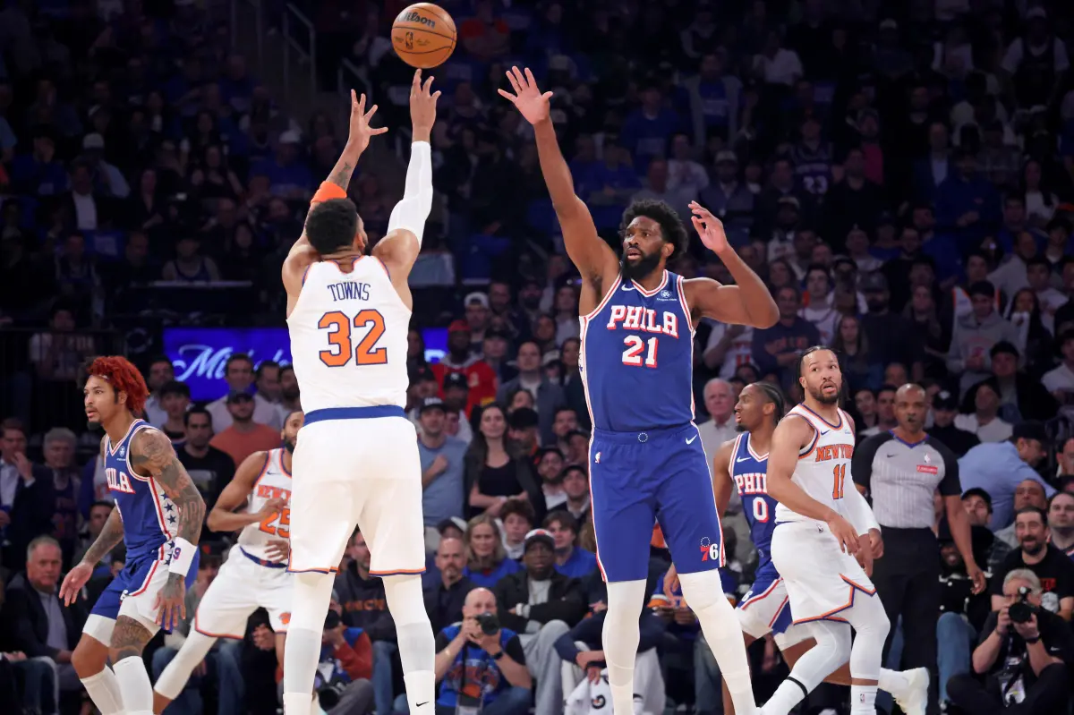 Karl-Anthony Towns steps up for the Knicks as Joel Embiid struggles in Game 1