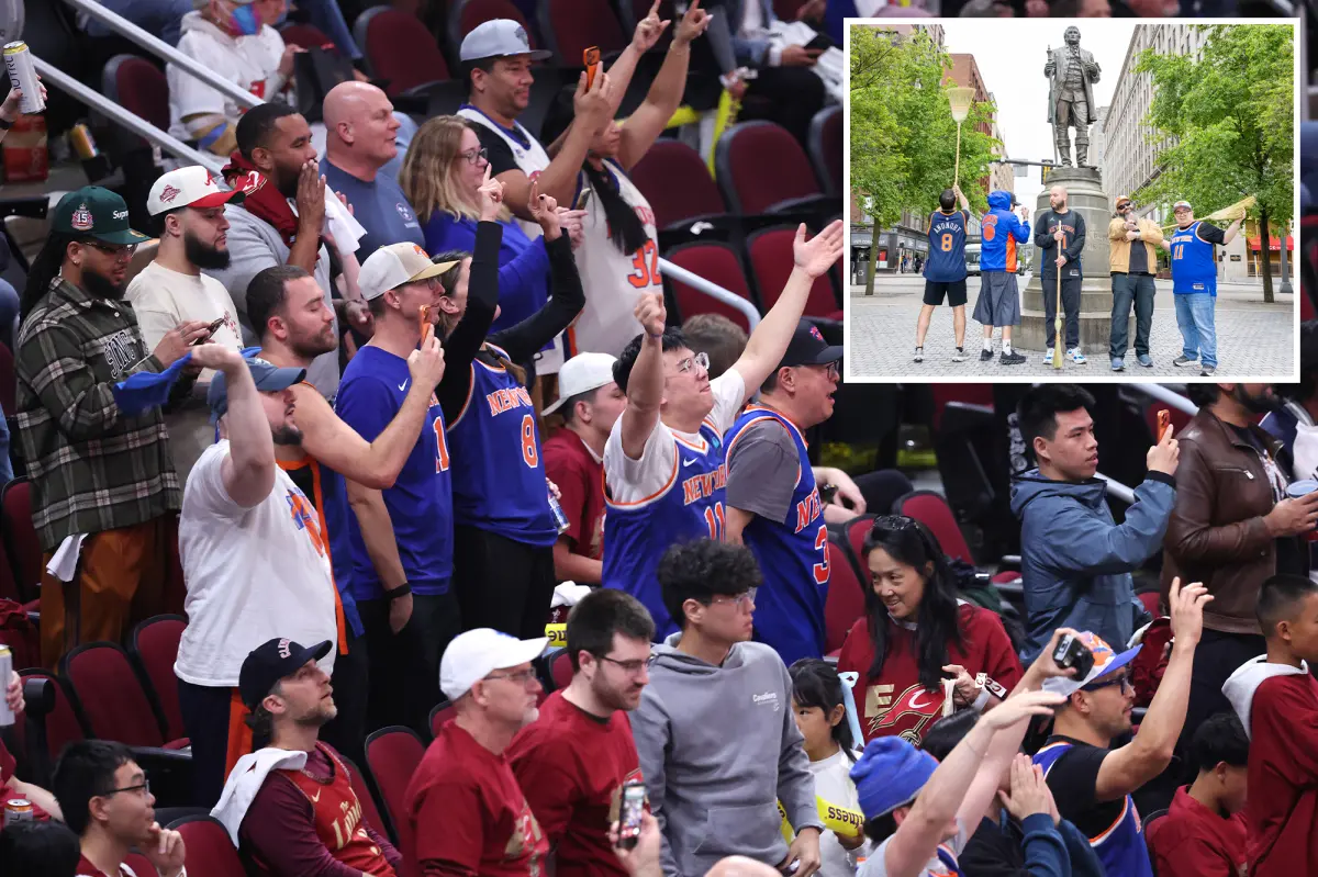 Knicks supporters travel to Cleveland to see their team 'sweep' the Cavaliers for more affordable tickets.
