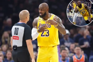 LeBron James of the Lakers confronts a fan during Game 2 defeat against the Thunder