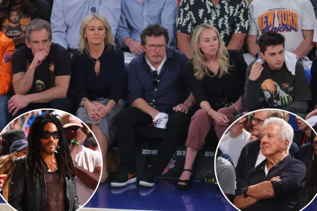Lenny Kravitz and Dustin Hoffman lead a group of top celebrities attending Game 1 between the Knicks and Cavaliers at Madison Square Garden.
