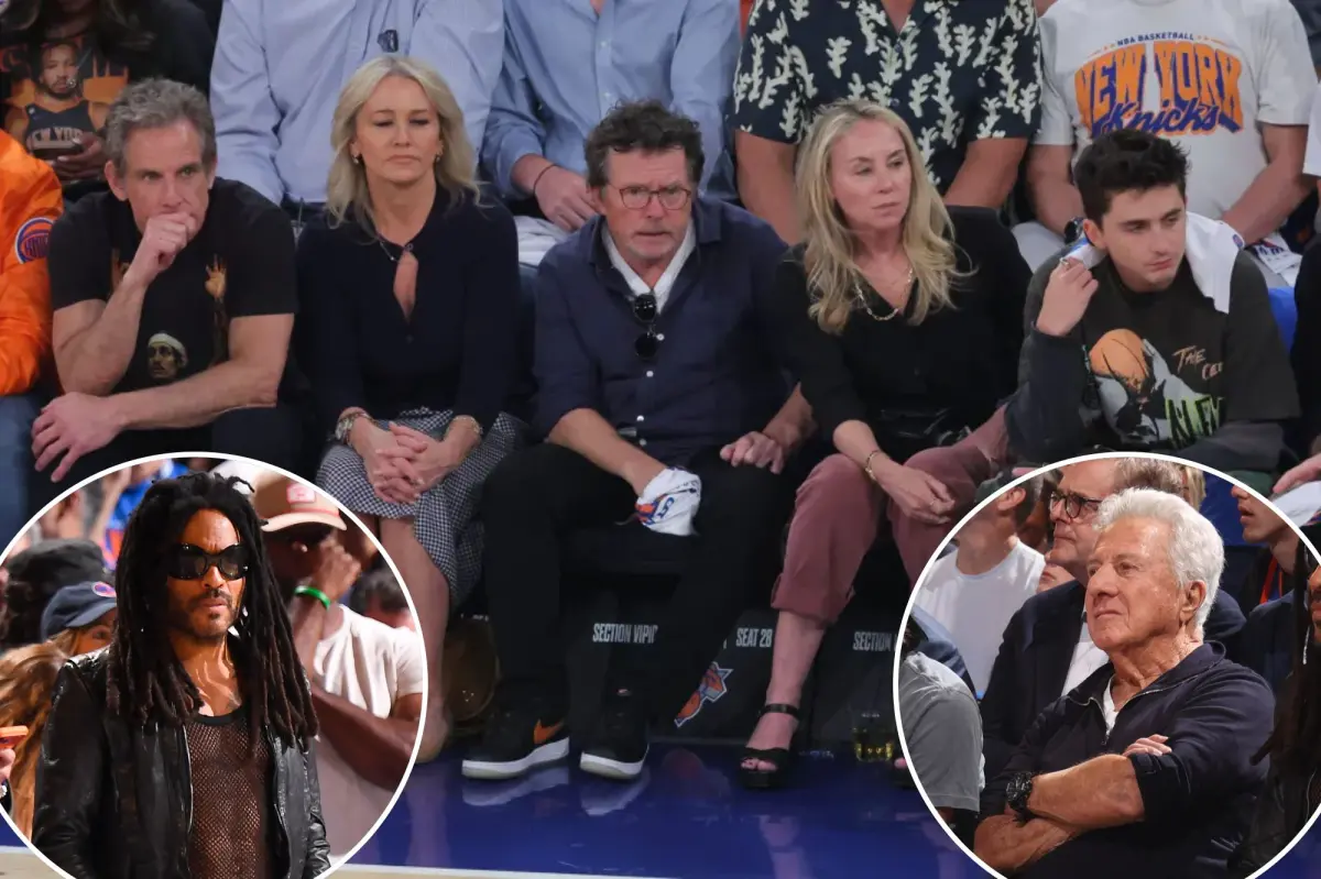 Lenny Kravitz and Dustin Hoffman lead a group of top celebrities attending Game 1 between the Knicks and Cavaliers at Madison Square Garden.