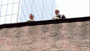 Letterman teams up with Colbert to toss furniture from a roof before the last show